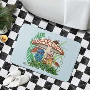 Cute Owl Family Mushroom Rain Bath Mat