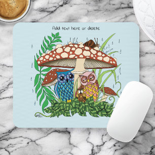 Cute Owl Family Mushroom Rain Mouse Pad