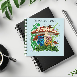 Cute Owl Family Mushroom Rain Notebook