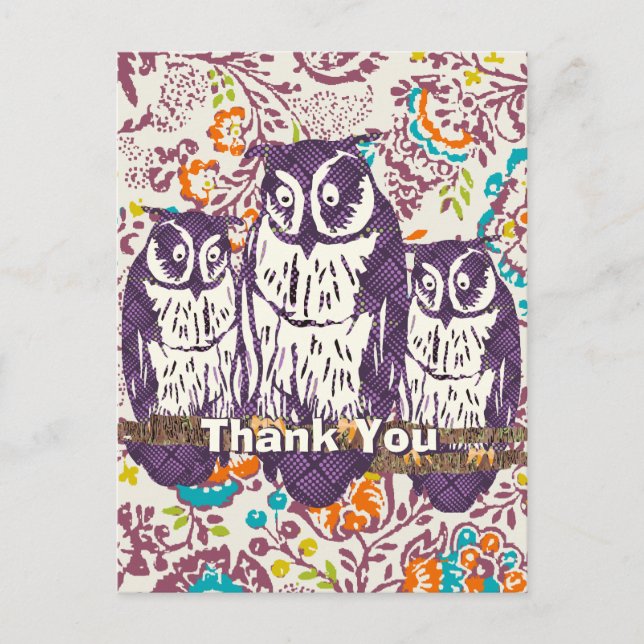 Cute Owl Family Thanks You Very Much Postcard (Front)