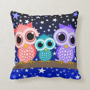 cute owl family throw pillow