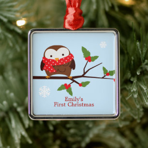 Cute Owl First Christmas Custom Ornament