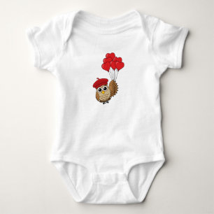 Cute Owl Flying with Heart Balloons Baby Bodysuit