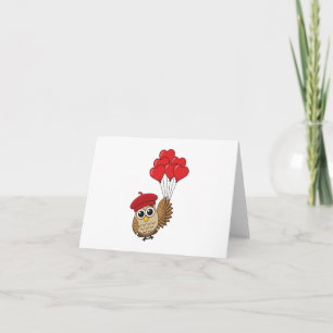 Cute Owl Flying with Heart Balloons Card