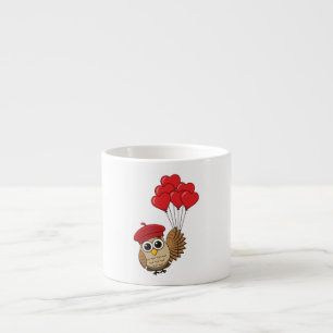 Cute Owl Flying with Heart Balloons Espresso Cup