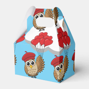 Cute Owl Flying with Heart Balloons Favor Box