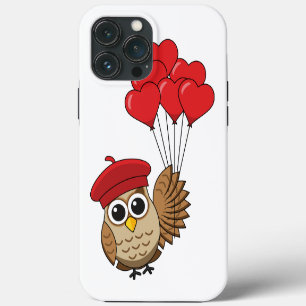 Cute Owl Flying with Heart Balloons iPhone 13 Pro Max Case
