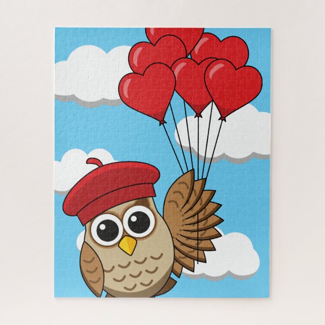 Cute Owl Flying with Heart Balloons Jigsaw Puzzle (Vertical)