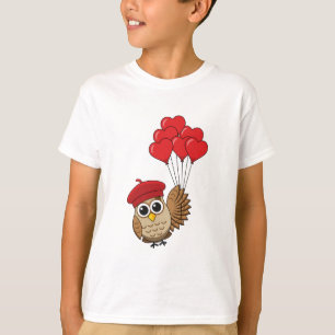 Cute Owl Flying with Heart Balloons T-Shirt