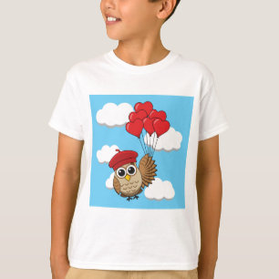 Cute Owl Flying with Heart Balloons T-Shirt