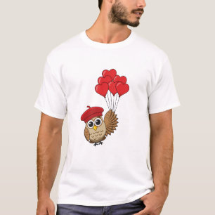 Cute Owl Flying with Heart Balloons T-Shirt
