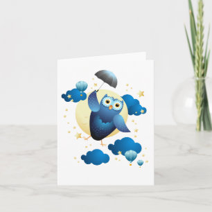 Cute Owl Flying with Umbrella Card