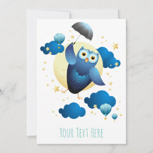 Cute Owl Flying with Umbrella Invitation