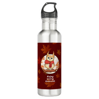 Cute Owl Forest Graphic with maple leafs 710 Ml Water Bottle