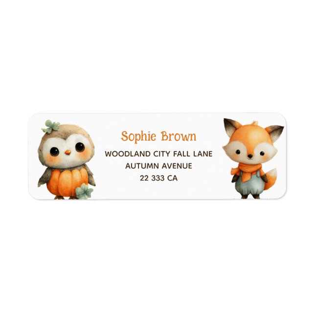Cute Owl& Fox Woodland Animals Return Address  (Front)
