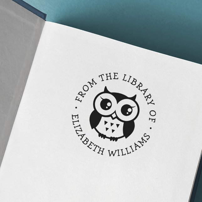 Cute owl from the library of book add name rubber stamp (Creator Uploaded)