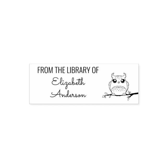 Cute Owl From the Library Of Custom Name Self-inking Stamp (Design)