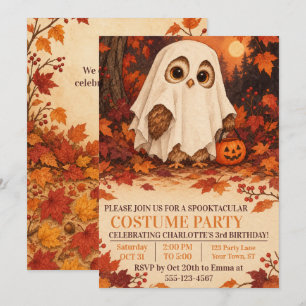 Cute Owl Ghost Costume Halloween Birthday Party Invitation
