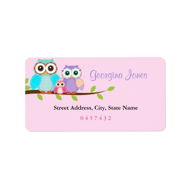 Cute Owl Girl Baby shower Étiquettes de adresse (Devant)