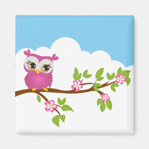 Cute Owl Girl on a Branch Magnet