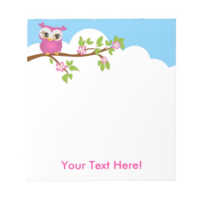 Cute Owl Girl on a Branch Notepad (Front)