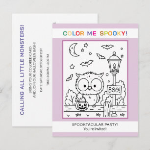 Cute Owl Halloween Colouring Kids Party Invitation Postcard