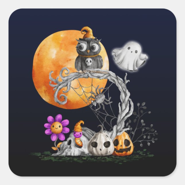 Cute Owl Halloween Square Sticker (Front)