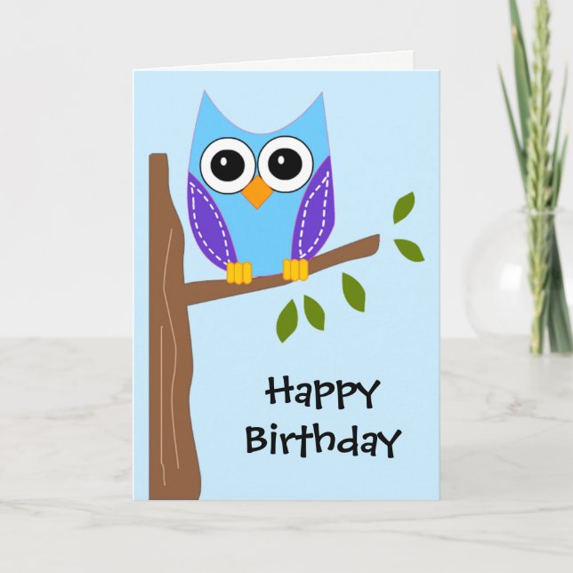 Cute Owl Happy Birthday Card (Front)