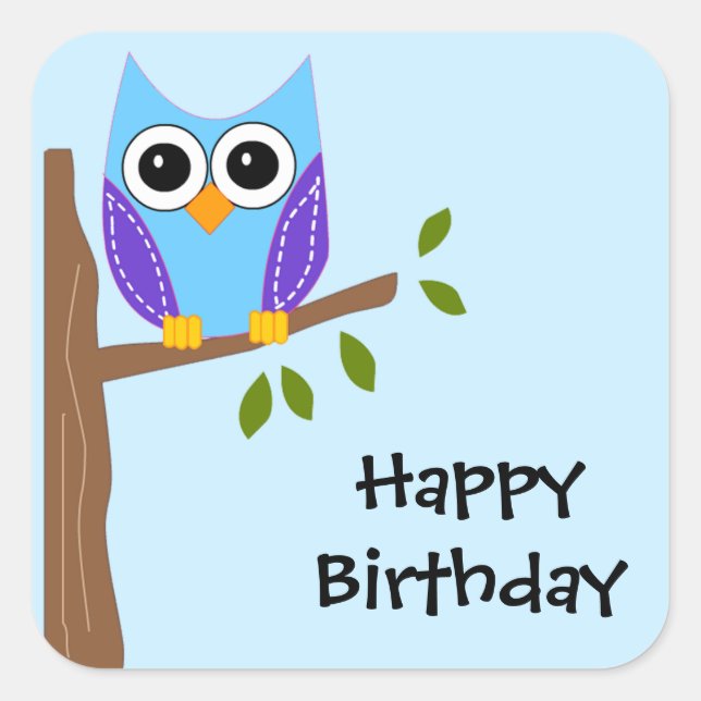 Cute Owl Happy Birthday Sticker (Front)