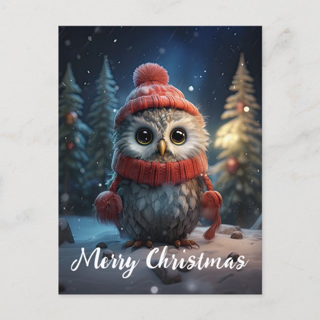 Cute Owl Happy Holidays Christmas Holiday Postcard (Front)