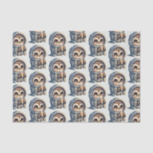 Cute Owl Holding a Coffee Pattern Tissue Paper