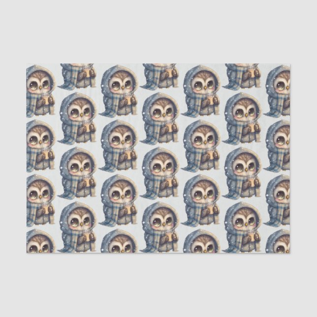 Cute Owl Holding a Coffee Pattern Tissue Paper (Front)