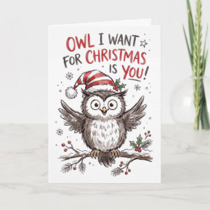 Cute Owl I Want For Christmas Is You Holiday Card
