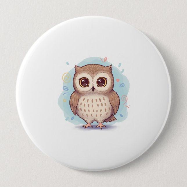 Cute owl illustration 4 inch round button (Front)