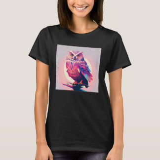 Cute Owl Illustration Modern Artwork Pink Women Ki T-Shirt
