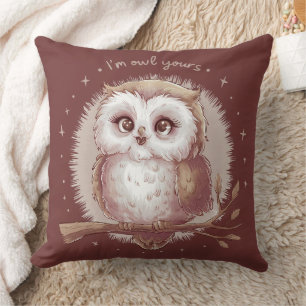 Cute Owl Illustration Whimsical Cottagecore Art Throw Pillow