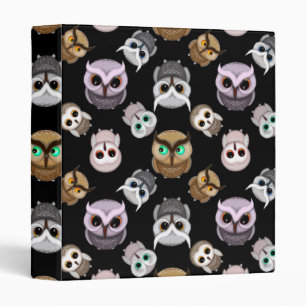 Cute Owl Illustrations over Black Background Binder