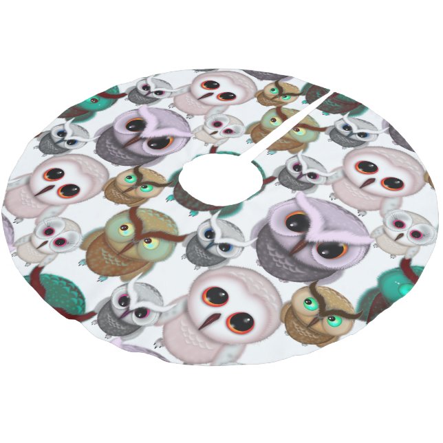 Cute Owl Illustrations Pattern Brushed Polyester Tree Skirt (Angled)