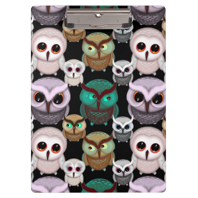 Cute Owl Illustrations Pattern Clipboard (Front)