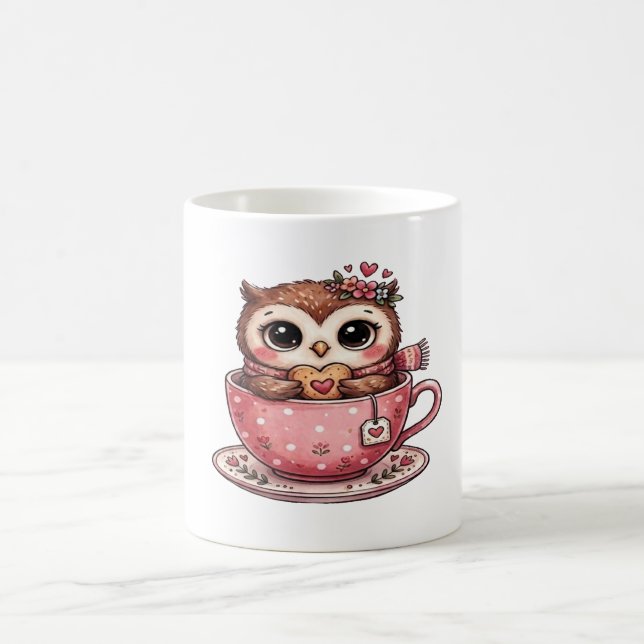 Cute Owl in a Cozy Teacup Coffee Mug (Center)