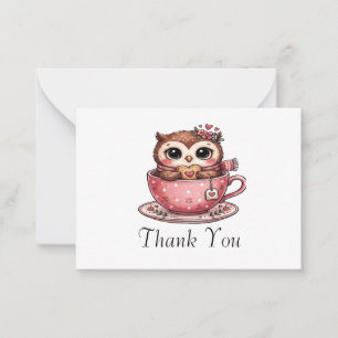 Cute Owl in a Cozy Teacup Thank You Card