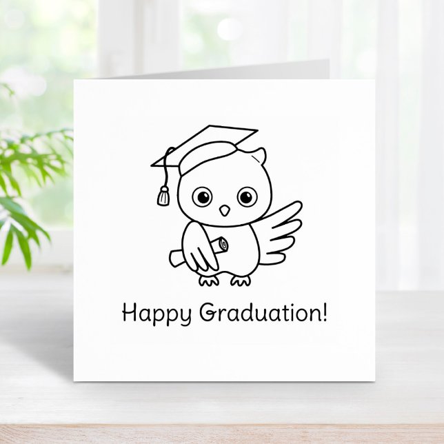 Cute Owl in a Graduation Hat Holding a Scroll Rubber Stamp (Creator Uploaded)