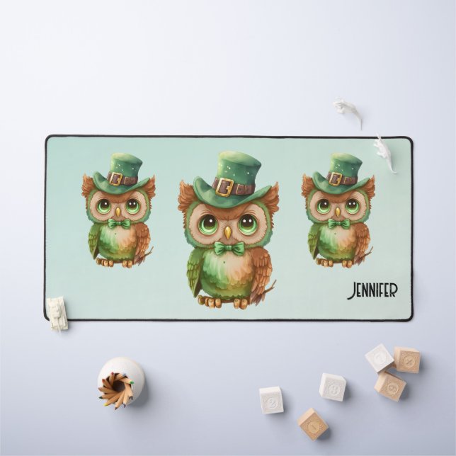 Cute Owl in a Green Top Hat Desk Mat (Kids Table)
