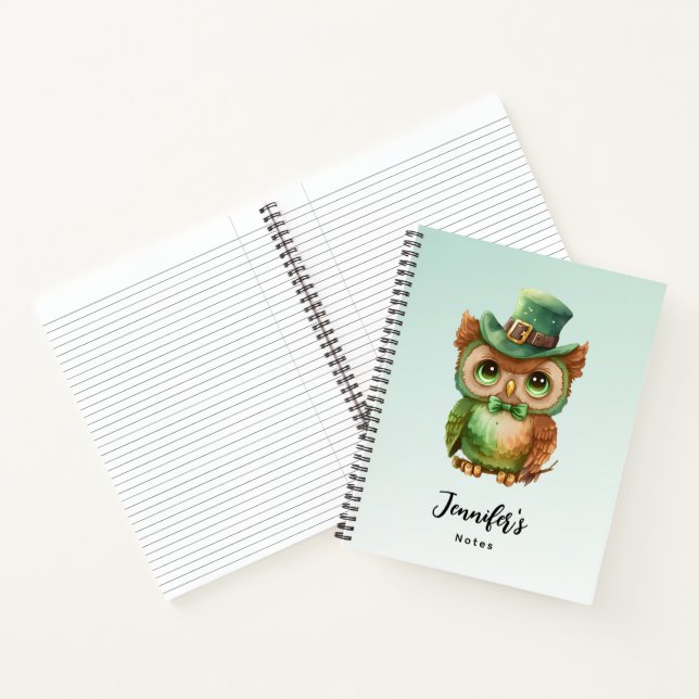 Cute Owl in a Green Top Hat Notebook (Inside)
