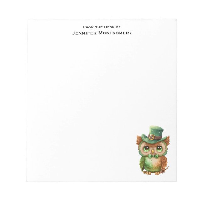 Cute Owl in a Green Top Hat Notepad (Front)