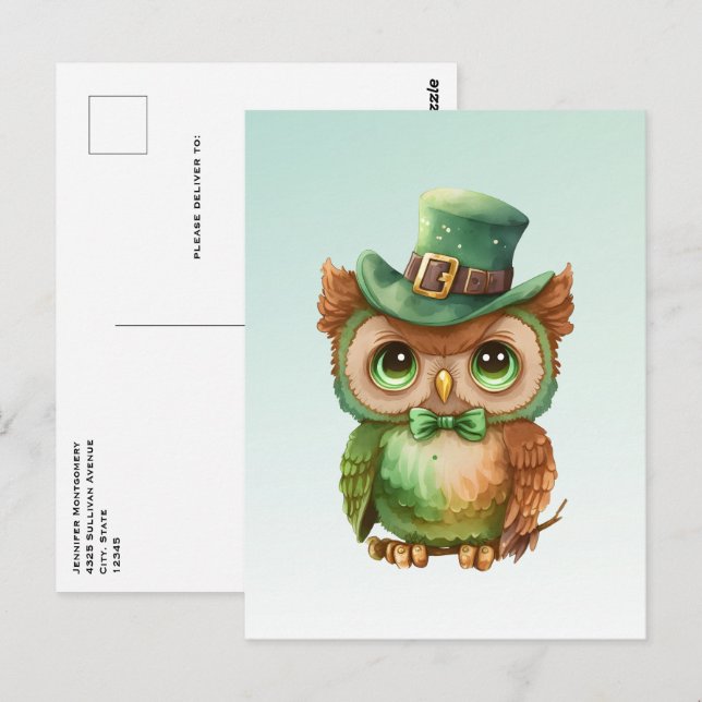 Cute Owl in a Green Top Hat Postcard (Front/Back)
