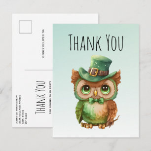 Cute Owl in a Green Top Hat Thank You Postcard