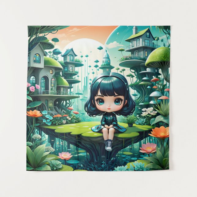 Cute Owl in Colourful Beanie Tapestry (Front)