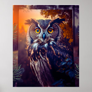 Cute Owl in Forest Nature Wildlife Bird Animal Poster