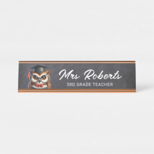 Cute OWL in Glasses Tutor Teacher Chalkboard Desk Name Plate